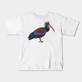 Northern bald ibis bird cartoon illustration Kids T-Shirt